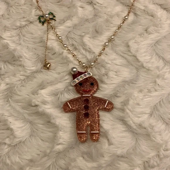 Betsey Johnson Gingerbread Man Statement Pendant Necklace - Picture 7 of 10